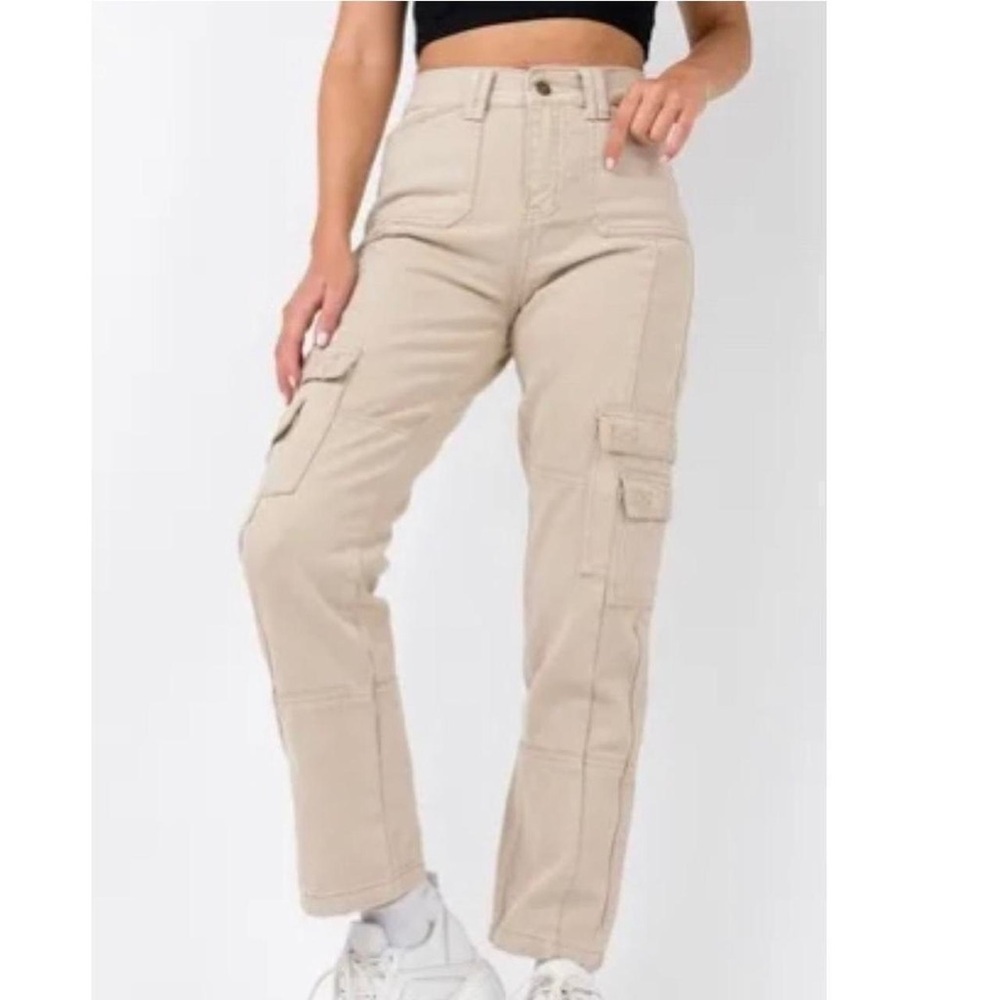 Lioness Stacey Straight Leg Cargo Jean in Khaki Beige